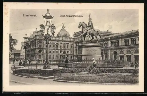 AK Hannover, Ernst-August-Denkmal, Hauptbahnhof