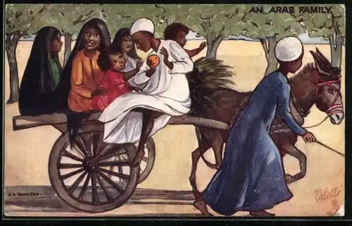 AK Arabische Familie im Eselwagen