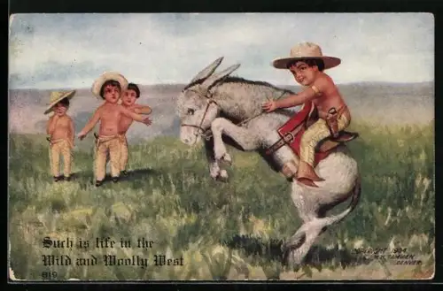 AK Kleiner Reiter auf springendem Esel