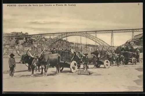AK Porto, Carros de bois, ao fundo a Ponte D. Luiz