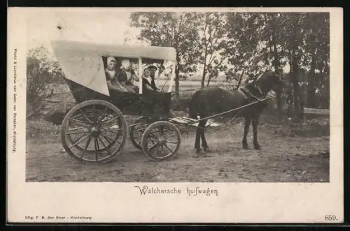 AK Walchersche huifwagen, gezin