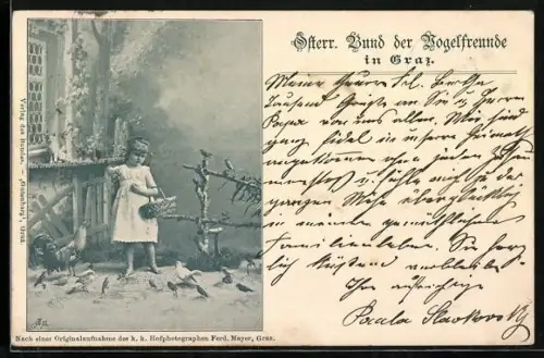 AK Graz, Österr. Bund der Vogelfreunde, Mädchen mit Vogelschar