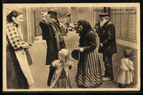 AK Ostpreussischer Veteran mit Familie auf der Flucht