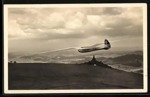 AK Segelflugzeug Reiher III. über der Wasserkuppe