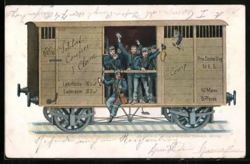 AK Soldaten in einem Eisenbahnwaggon