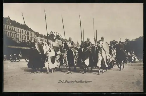 AK Kaiserhuldigung, Gr. I. Deutscher Heerbann, Ritter zu Pferd