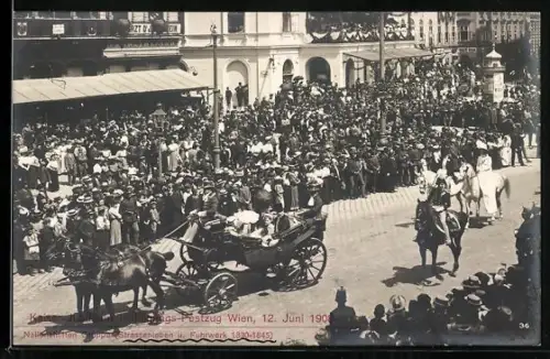 AK Kaiser-Jubiläums-Huldigungs-Festzug Wien, 12. Juni 1908, Nationalitätengruppe (Strassenleben u. Fuhrwerk 1830-1845)