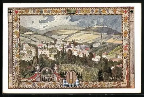 AK Wien, 10. Sängerbundesfest 1928, Grinzing mit Kobenz und Kahlenberg