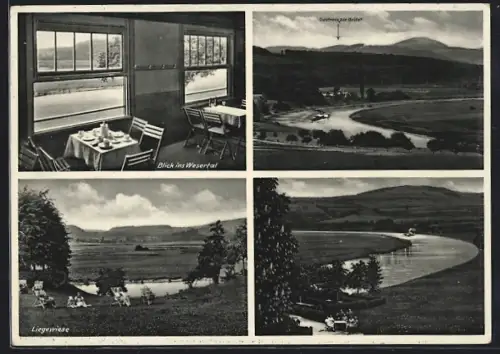 AK Oberweser /Holzminden, Gasthaus Zur Brille, Blick ins Wesertal, Liegewiese