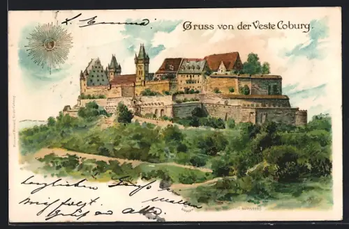 Sonnenschein-Lithographie Coburg, Veste Coburg im Sonnenschein