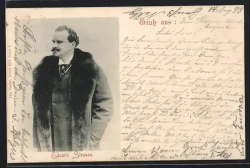 AK Eduard Strauss im Mantel mit Pelzkragen