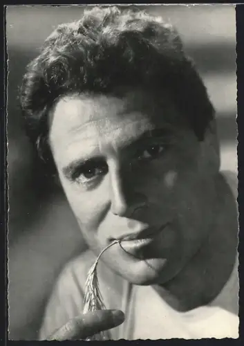 AK Schauspieler Raf Vallone mit Ähre im Mundwinkel