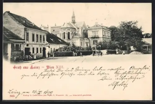 AK Wien, Lainz, Gasthaus, Kirche