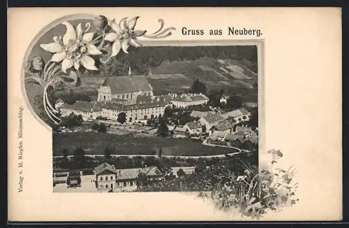 AK Neuberg an der Mürz, Ortspartie mit Bahnhof, Edelweiss