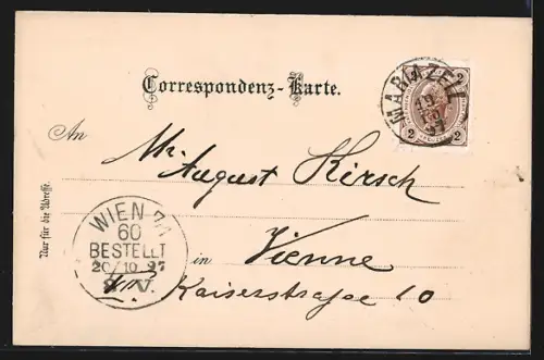 Lithographie Mariazell, Prozession vor der Basilika, Gnaden Mutter