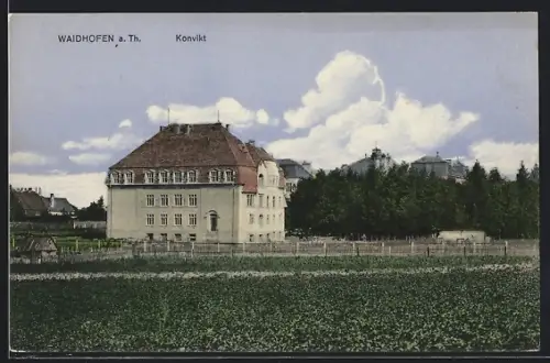 AK Waidhofen a. Th., Ortspartie mit Konvikt