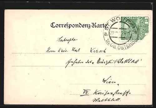 AK St. Wolfgang /Salzkammergut, Teilansicht mit Kirchturm im Passepartout