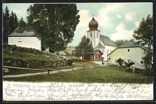 AK St. Wolfgang /Ob. Österreich, Ortspartie mit Kirche