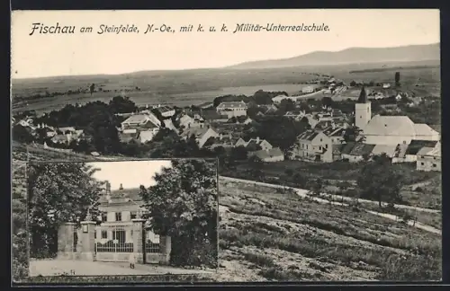 AK Fischau am Steinfelde, Ortsansicht, Blick auf die Militär-Unterrealschule