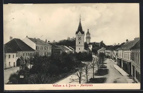 AK Wallsee a. d. Donau, Marktplatz mit Kirche