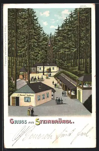 Lithographie Krummnussbaum /NÖ, Steinbründl, J. Renner`s Gasthaus und Keller