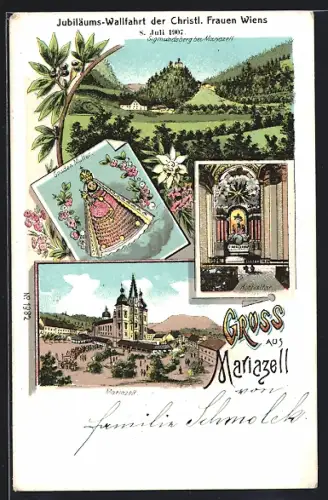 Lithographie Mariazell, Kloster, Hochaltar, Gnaden Mutter