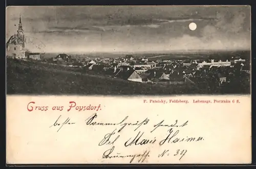 AK Poysdorf, Ortsansicht im Mondschein