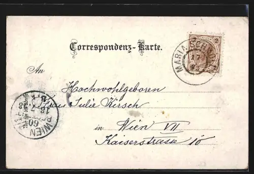 Lithographie Maria Schmolln, Ortsansicht mit Kirche, Asyl, Gnadenbild