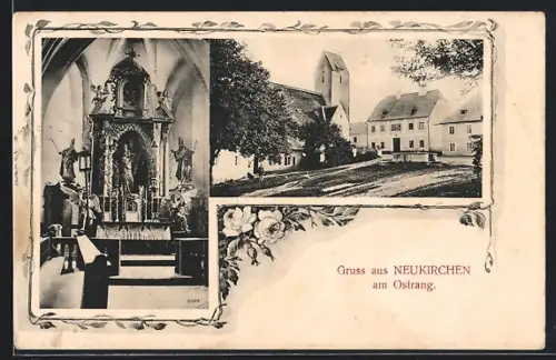 AK Neukirchen / Ostrong, Kirche mit Innenansicht