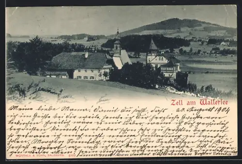 AK Zell am Wallersee, Ortsansicht mit Umgebung