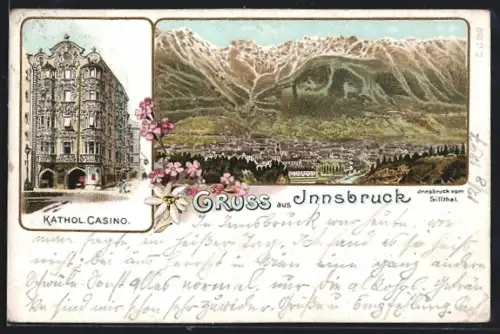 Lithographie Innsbruck, Kathol. Casin & vom Sillthal