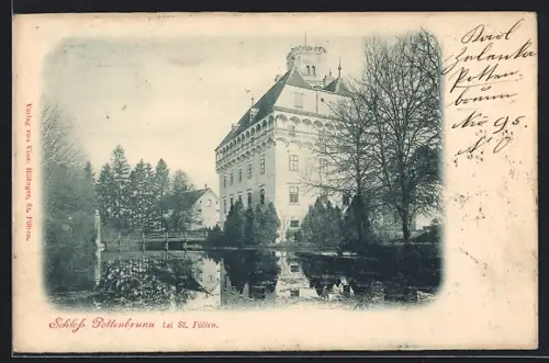 AK Pottenbrunn bei St. Pölten, Blick auf das Schloss vom Wasser aus