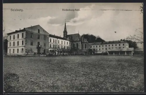 AK Salzburg, Riedenburg-Asyl mit Kirche, Panorama