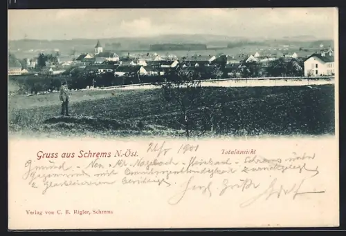 AK Schrems /N.-Ö., Totalansicht von einem Acker aus