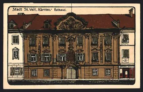 Künstler-AK St. Veit /Kärnten, Rathaus, Frontansicht