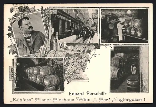 AK Wien, Gasthaus Kühfuss, Keller, Wirt Eduard Perschill