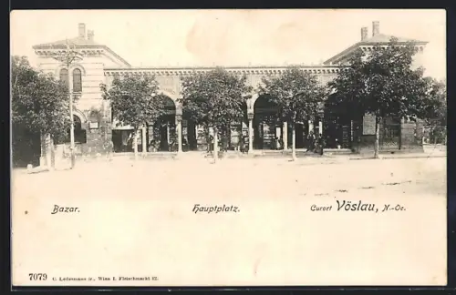 AK Vöslau /N.-Ö., Bazar auf dem Hauptplatz, Frontansicht