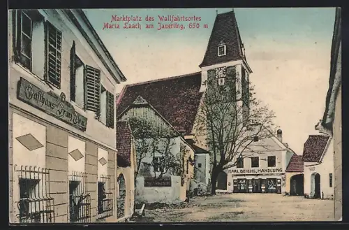 AK Maria Laach am Jauerling, Handlung von Karl Beichl und Kirche am Marktplatz