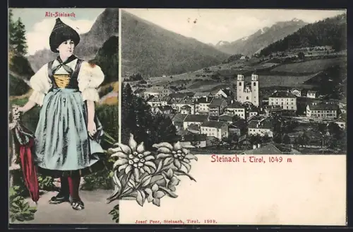 AK Steinach i. Tirol, Alt-Steinacher Tracht, Totalansicht aus der Vogelschau