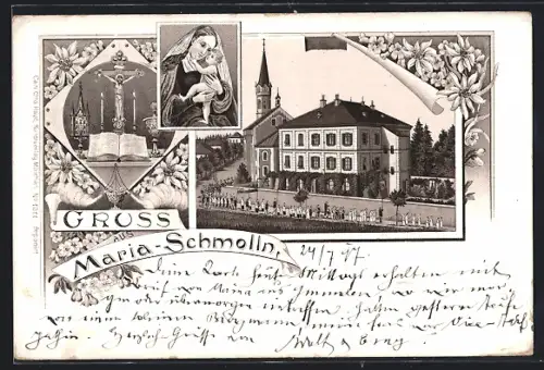 Lithographie Maria-Schmolln, Kirche, Prozession
