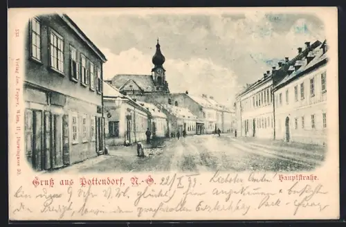 AK Pottendorf /N.-Ö., Hauptstrasse mit Kirche