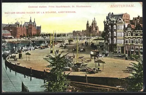 AK Amsterdam, Centraal station, Prins Hendikkade, St. Nicolaskerk