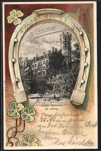 AK Coburg, Schloss Callenberg im Hufeisen-Passepartout