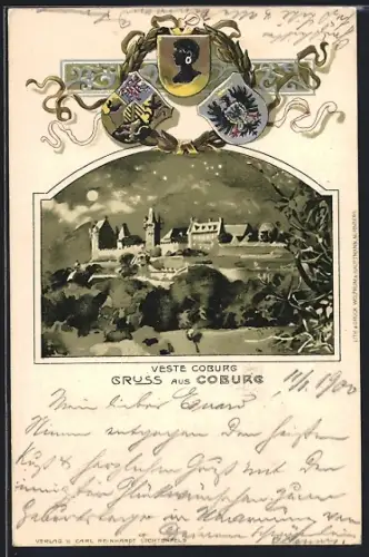 Passepartout-Lithographie Coburg, Veste Coburg, Wappen