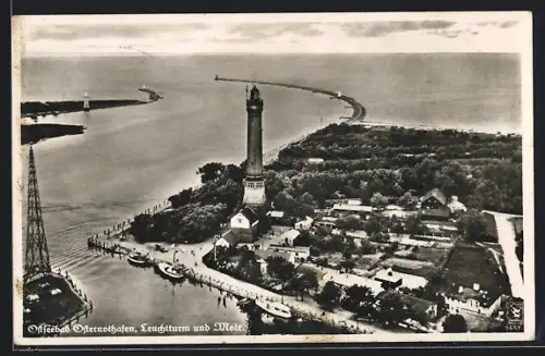 AK Osternothafen, Leuchtturm & Mole aus der Vogelschau