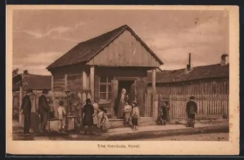 AK Kowel, Krambude mit Kindern und Erwachsenen