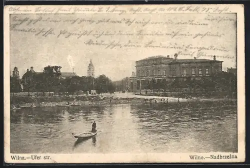 AK Wilna, Uferstrasse mit Booten