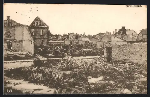 AK Brest-Litowsk, Ortsansicht mit zerstörten Häusern