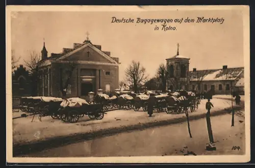 AK Kolono, Deutsche Bagagewagen auf dem Marktplatz
