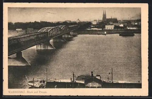 AK Warschau-Warszawa, die Brücke über die Weichsel, Blick auf die Stadt